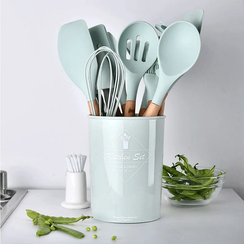 

Kitchen Utensils Set Silicone Kitchenware Set Non-Stick Shovel Wooden Handle Cooking Utensils For KItchen Accessories Gadgets