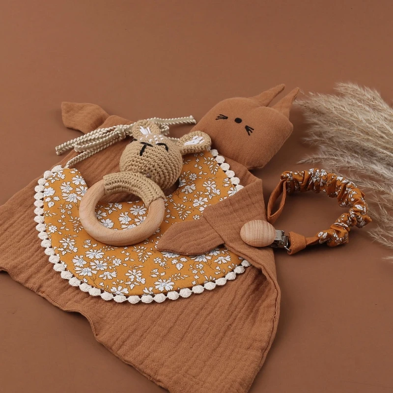 1 Set Baby Soothe Appease Towel Pacifier Clips Chain Wooden Teethr Newborn Gift A2UB