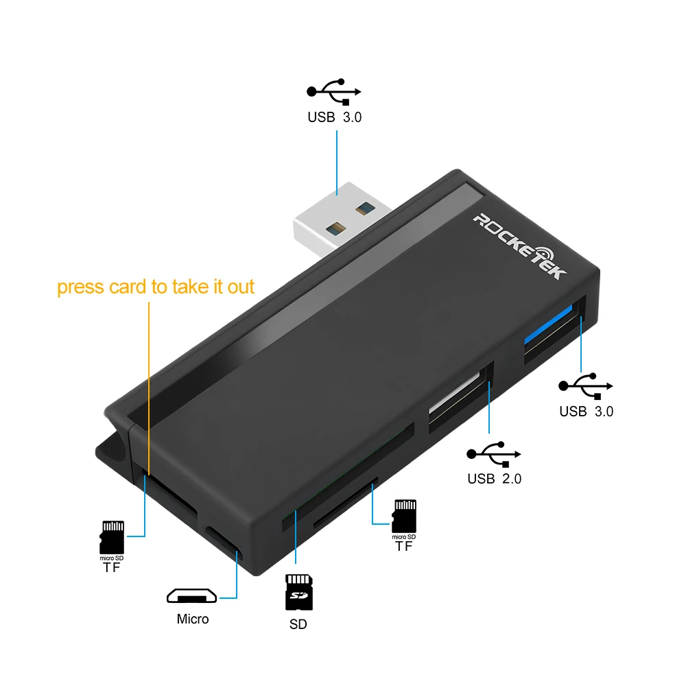 Rocketek usb 3 0 мульти концентратор 5 в 1 устройство для чтения карт памяти SD/TF micro SD Microfoft