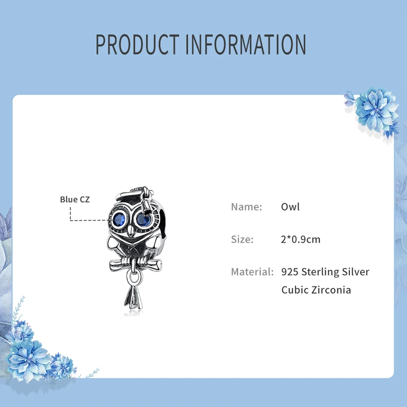 Original 100% 925 Sterling Silver Bead Charm Owl Pave Blue Crystal Pendant Charms Fit Bracelets Necklaces Women Diy Jewelry
Original 100% 925 Sterling Silver Bead Charm Owl Pave Blue Crystal Pendant Charms Fit Bracelets Necklaces Women Diy Jewelry