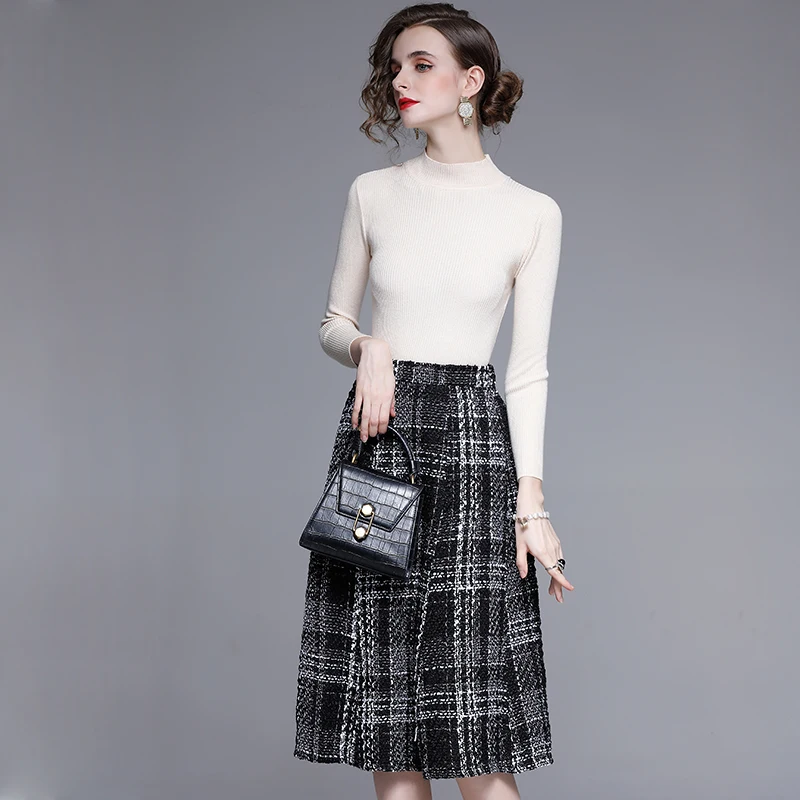 Qiqi&queen Women 2020 Autumn Winter Work Wear 2 Pieces Set Knitted bottoming Shirt & Plaid Mid-length A-line Skirt Female Set's
Qiqi&queen Women 2020 Autumn Winter Work Wear 2 Pieces Set Knitted bottoming Shirt & Plaid Mid-length A-line Skirt Female Set's