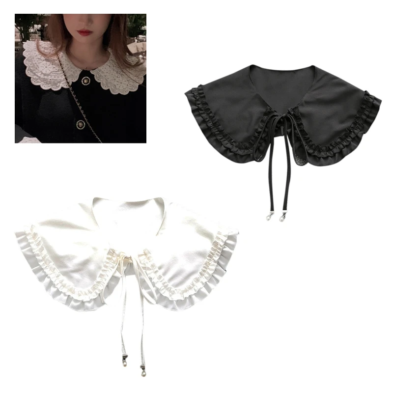 

Women Girls Vintage Lolita False Fake Collar Shawl Sweet Ruffles Lace-Up Bow Decorative Necklace Choker Short Poncho