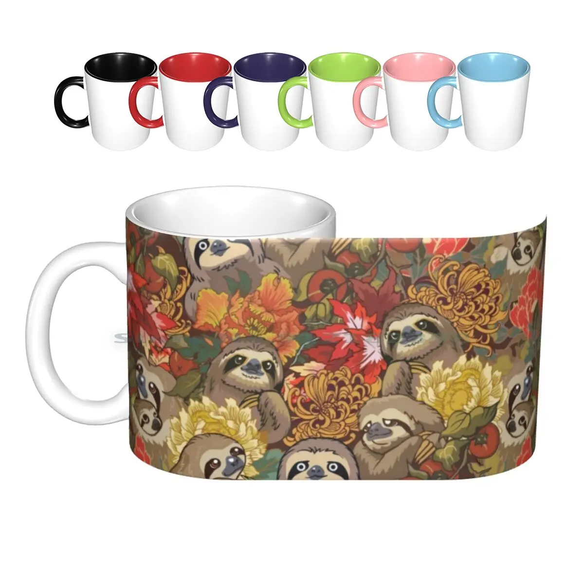 

Because Sloths Autumn Ceramic Mugs Coffee Cups Milk Tea Mug Sloth Flower Autumn Creative Trending Vintage Gift Bottle Cup