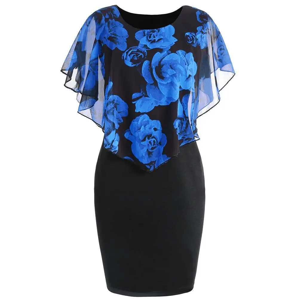 Women's Dress Elegant Office Lady Rose Flower Print Cape Bodycon Knee Length Dress Plus Size Knee Length Office Party Dresses
Women's Dress Elegant Office Lady Rose Flower Print Cape Bodycon Knee Length Dress Plus Size Knee Length Office Party Dresses