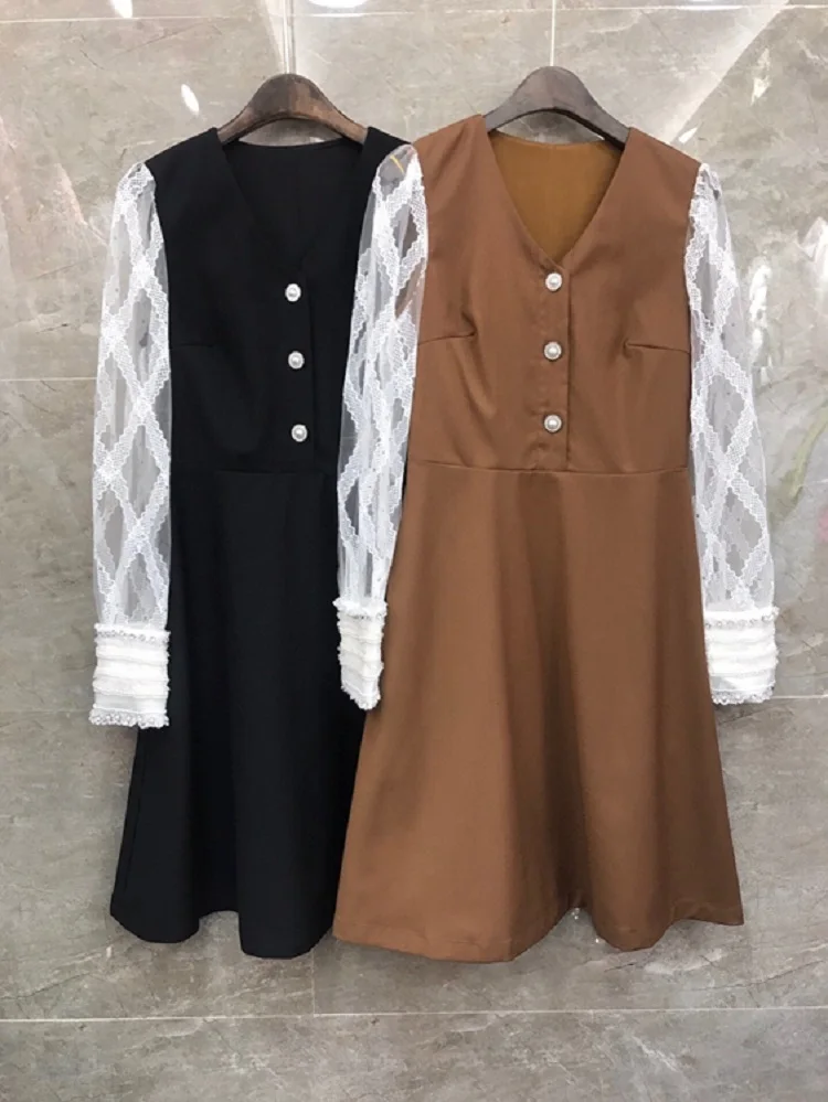 Latest Designer Dress 2020 Autumn Women V-Neck Sexy See Through Lace Patchwork Beading Button Deco Long Sleeve Cotton Dress XL
Latest Designer Dress 2020 Autumn Women V-Neck Sexy See Through Lace Patchwork Beading Button Deco Long Sleeve Cotton Dress XL