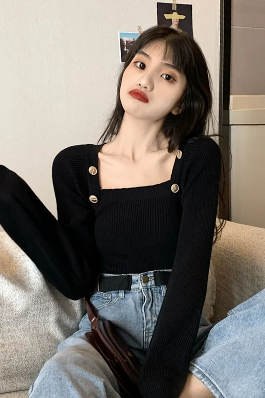 Square Neck Bottomed Blouse Women's Autumn and Winter Foreign Style Inner U-neck Sweater Hot Girls Wear Knitted Blouse Design
Square Neck Bottomed Blouse Women's Autumn and Winter Foreign Style Inner U-neck Sweater Hot Girls Wear Knitted Blouse Design