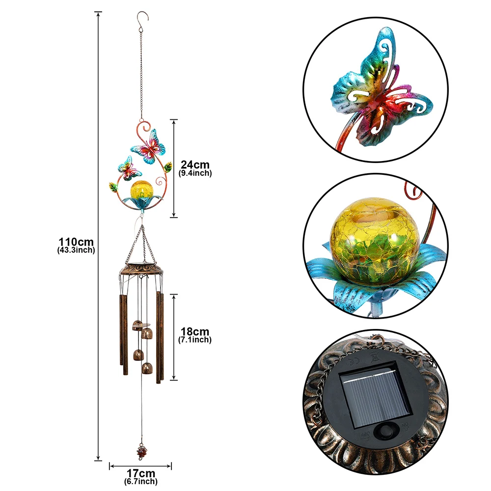 Solar Wind Chimes Light Solar Led Light Outdoor Metal Butterfly Hummingbird Wind Chime Hanging Solar Lighting for the Garden D30
Solar Wind Chimes Light Solar Led Light Outdoor Metal Butterfly Hummingbird Wind Chime Hanging Solar Lighting for the Garden D30