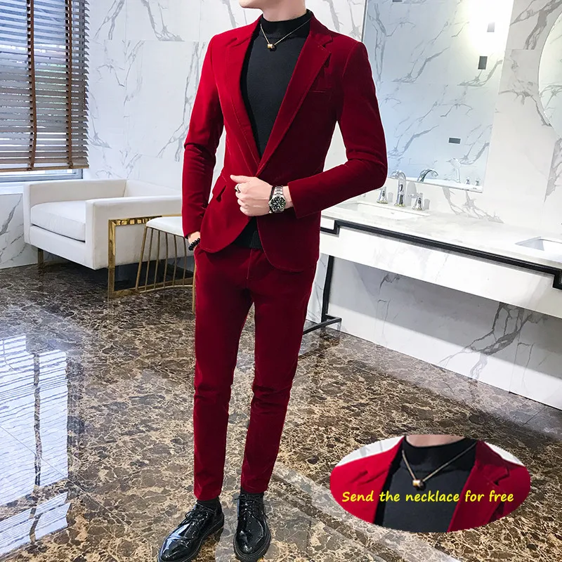 Elegant Wine Red Suits Mens Velvet Luxury Suits For Mens Groom Wedding Velour Suits Gentlemen Dress 2 pcs
Elegant Wine Red Suits Mens Velvet Luxury Suits For Mens Groom Wedding Velour Suits Gentlemen Dress 2 pcs