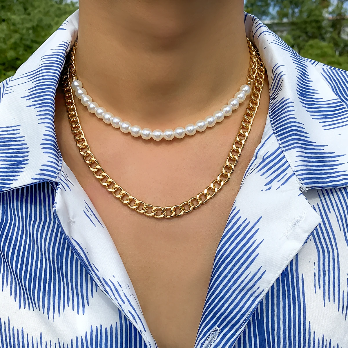 Lacteo Exaggerate Multi Layered Iron Alloy Clavicle Choker Necklace For Men Neo Gothic Imitation Pearl Chain Necklaces Jewelry 
Lacteo Exaggerate Multi Layered Iron Alloy Clavicle Choker Necklace For Men Neo Gothic Imitation Pearl Chain Necklaces Jewelry