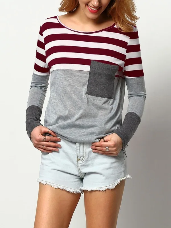 2021 Spring Autumn Pocket Splice Striped T shirt Women Round Neck Rainbow Tess Shirts Soft Cotton Black Tshirt Female Tops 
2021 Spring Autumn Pocket Splice Striped T shirt Women Round Neck Rainbow Tess Shirts Soft Cotton Black Tshirt Female Tops