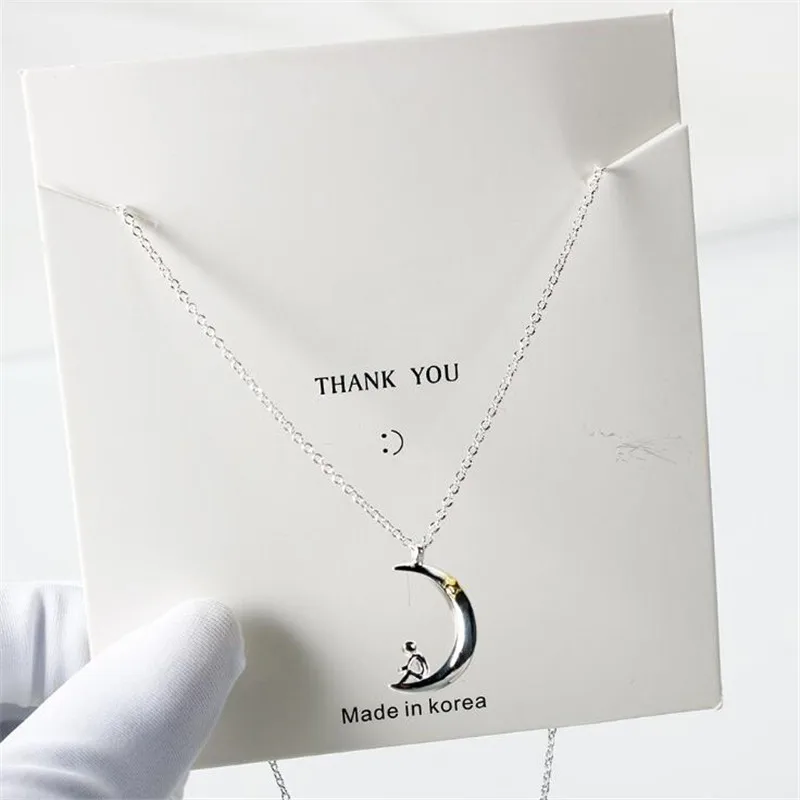New Korean Style Fashion Moon And Star 925 Sterling Silver Jewelry Personality Child On The Moon Clavicle Chain Necklaces H487
New Korean Style Fashion Moon And Star 925 Sterling Silver Jewelry Personality Child On The Moon Clavicle Chain Necklaces H487