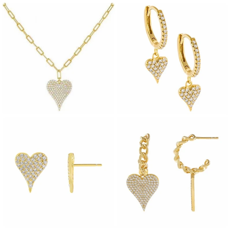ROMAD Shiny Zircon Crystal Mosaic Heart Pendant Necklace Drop Earrings Small Heart Ear Stud Jewelry Set Valentine's gift for her
ROMAD Shiny Zircon Crystal Mosaic Heart Pendant Necklace Drop Earrings Small Heart Ear Stud Jewelry Set Valentine's gift for her