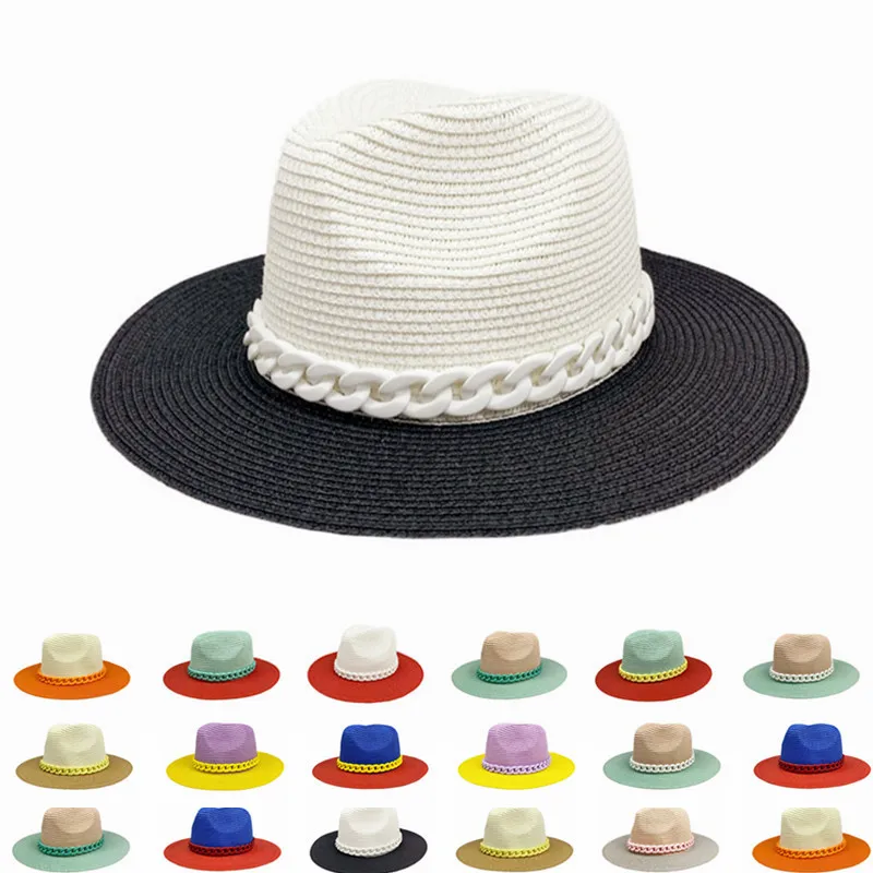 Women Black White Patchwork Sun Hat Summer Straw Beach Hat Wide Brim Panama Men UV Protection Cap chapeau femme Sugar Chain
Women Black White Patchwork Sun Hat Summer Straw Beach Hat Wide Brim Panama Men UV Protection Cap chapeau femme Sugar Chain