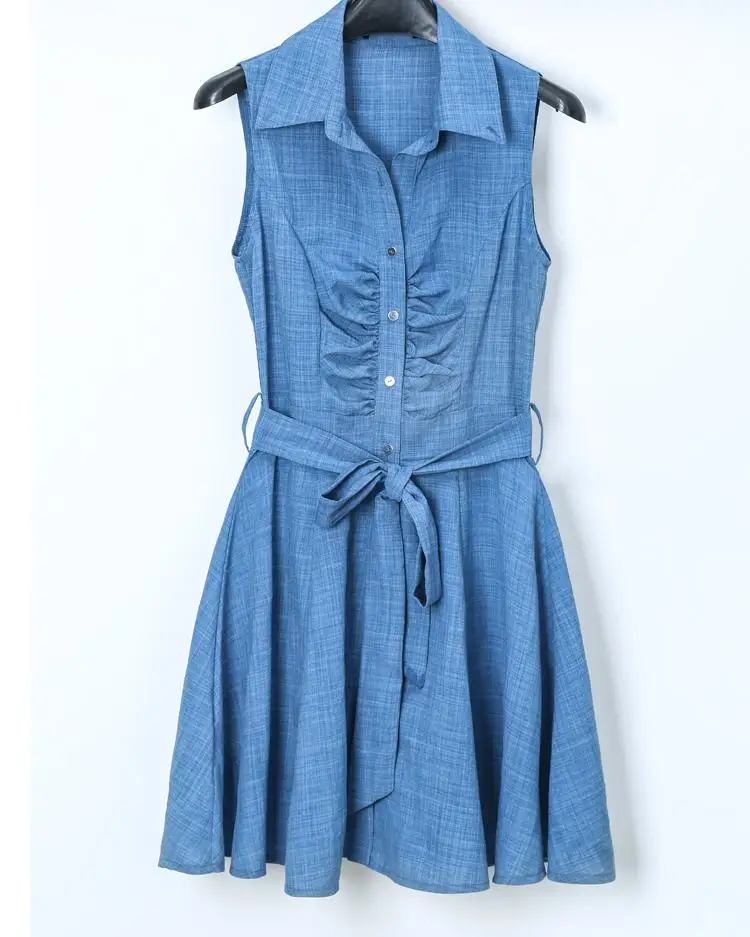 2020 Women Blue Mini Casual V-Neck Dress Female Party Dresses Sleeveless V-Neck Tie Waist Shirt Dress 
2020 Women Blue Mini Casual V-Neck Dress Female Party Dresses Sleeveless V-Neck Tie Waist Shirt Dress
