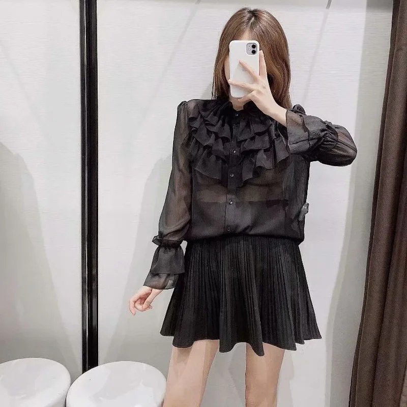 2019 Elegant Women Shirts Layers of Wooden Ear Doll Shirts Hollow Lace Stitching Flounce Shirts See Through Top Women Sexy Shirt
2019 Elegant Women Shirts Layers of Wooden Ear Doll Shirts Hollow Lace Stitching Flounce Shirts See Through Top Women Sexy Shirt