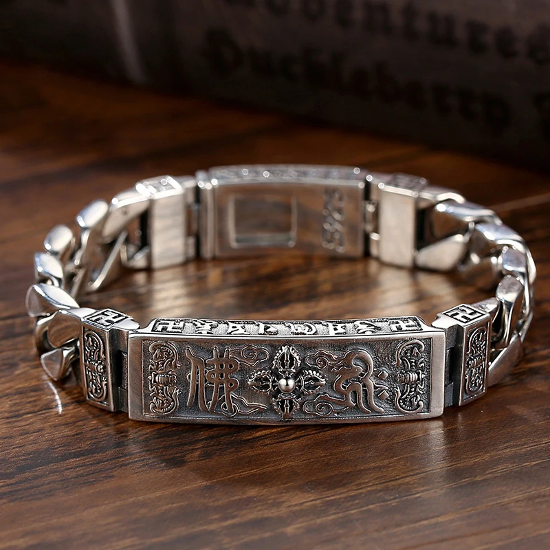 New Luxury Encounter Silver Six-character Mantra Sanskrit Ponytail Bracelet Men and Women Retro Bat Bracelet Silver Chain
New Luxury Encounter Silver Six-character Mantra Sanskrit Ponytail Bracelet Men and Women Retro Bat Bracelet Silver Chain