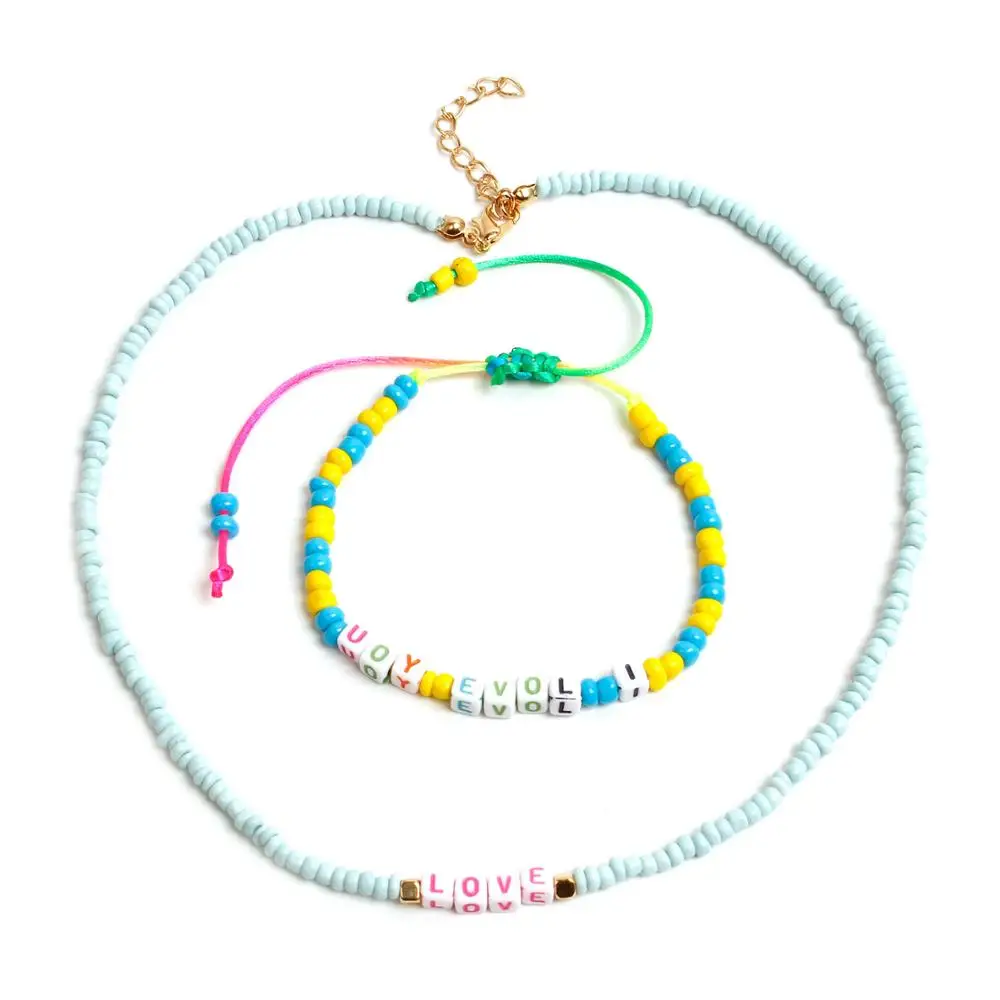 New Bohemian Colorful Seed Bead Letters Choker Rainbow Necklace Statement Short Collar Clavicle Chain for Women Girl Jewelry
New Bohemian Colorful Seed Bead Letters Choker Rainbow Necklace Statement Short Collar Clavicle Chain for Women Girl Jewelry