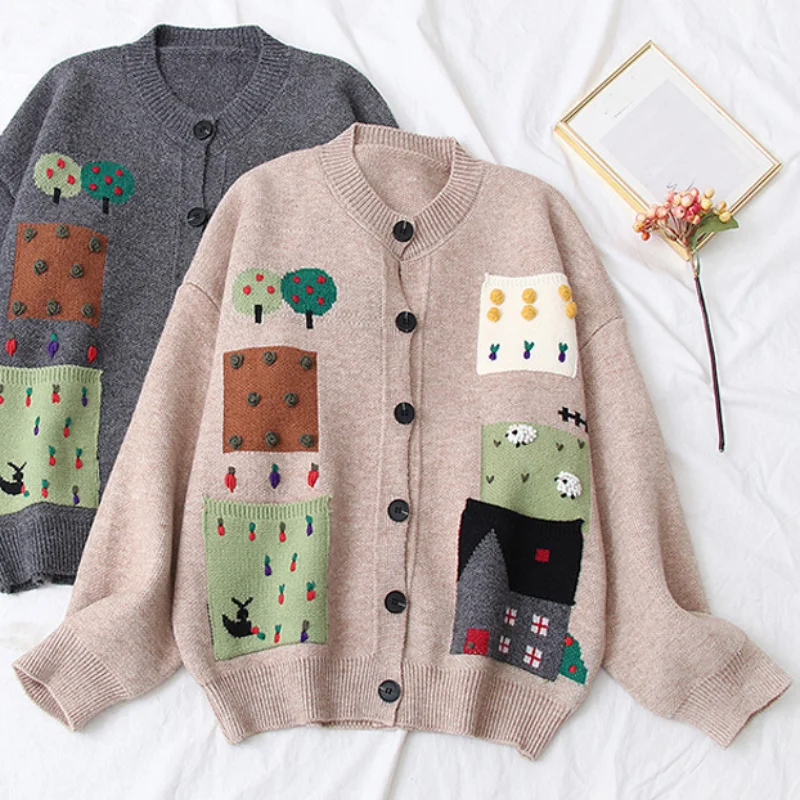 Oversize Cardigan Women Cute Floral Vintage Knitted Sweater Korean Fashion Wool Grey Knitwear Coat Winter Kawaii Cartoon Patch
Oversize Cardigan Women Cute Floral Vintage Knitted Sweater Korean Fashion Wool Grey Knitwear Coat Winter Kawaii Cartoon Patch