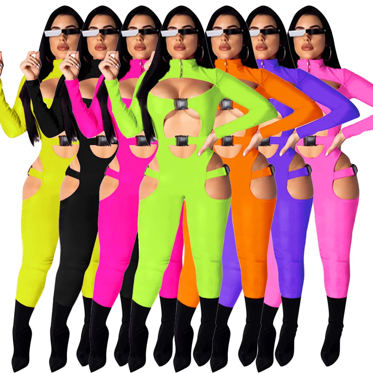 Sexy Neon Color Buckle Biker Hollow Out Jumpsuits for Women Long Sleeve Bodycon One Piece Autumn Sporty Jogging Romper 2021
Sexy Neon Color Buckle Biker Hollow Out Jumpsuits for Women Long Sleeve Bodycon One Piece Autumn Sporty Jogging Romper 2021