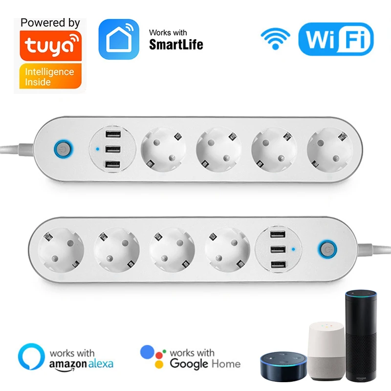 Wifi Tuya Smart Sockets 4 EU Outlets Extension Power Strip With 3 USB Charging Port Timer Via Alexa Google Home Voice Control
Wifi Tuya Smart Sockets 4 EU Outlets Extension Power Strip With 3 USB Charging Port Timer Via Alexa Google Home Voice Control