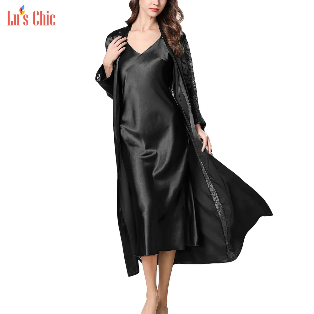 Кружевные шелковистые халаты Lu's шикарные атласные с длинным рукавом 2 шт. пижамный комплект Ночная рубашка женская ночная рубашка одежда дл... 
Кружевные шелковистые халаты Lu's шикарные атласные с длинным рукавом 2 шт. пижамный комплект Ночная рубашка женская ночная рубашка одежда дл...