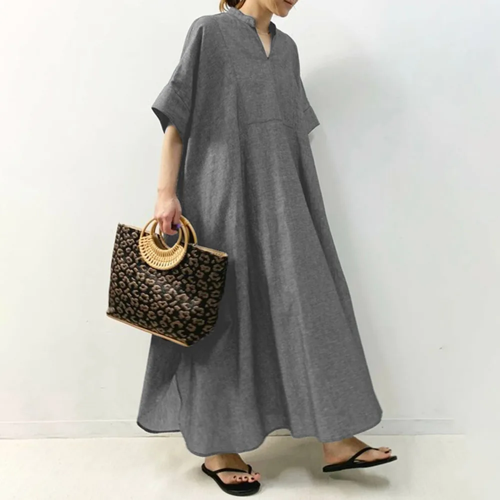 Loose Women Maxi Dresses 2022 Summer Half Sleeve V-neck Korean Japanese Style Plain Simple Female A Line Grey Long Dress
Loose Women Maxi Dresses 2022 Summer Half Sleeve V-neck Korean Japanese Style Plain Simple Female A Line Grey Long Dress