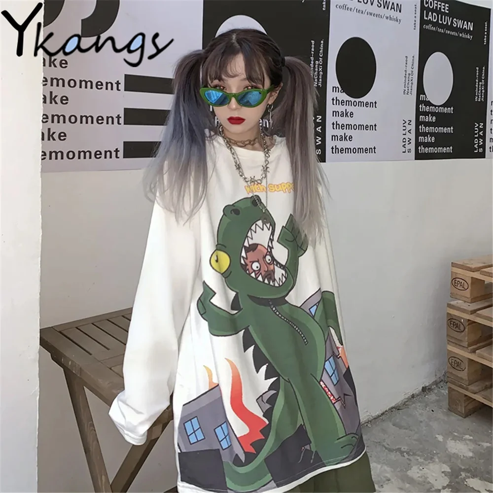 Gothic Loose Design Dinosaur Print Long Sleeve T-Shirt Bf Harajuku Women Trend Kawaii Tops Korean Style Spring Autumn Streetwear
Gothic Loose Design Dinosaur Print Long Sleeve T-Shirt Bf Harajuku Women Trend Kawaii Tops Korean Style Spring Autumn Streetwear
