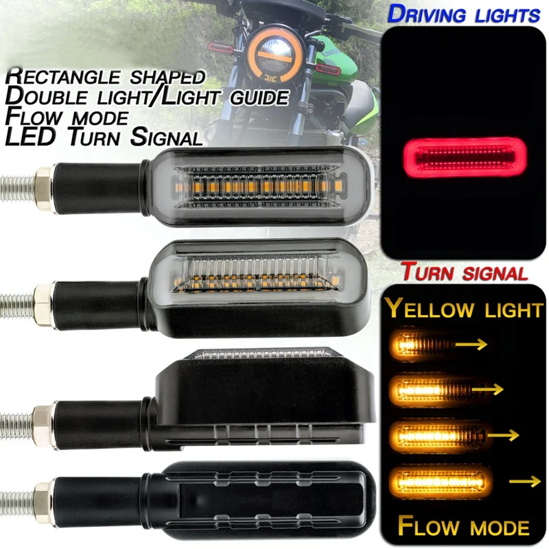 Motorcycle LED Turn Signal Light Stop Signals DRL Flowing Water Flasher 2 in 1 Blinker Tail Lamp
Motorcycle LED Turn Signal Light Stop Signals DRL Flowing Water Flasher 2 in 1 Blinker Tail Lamp
