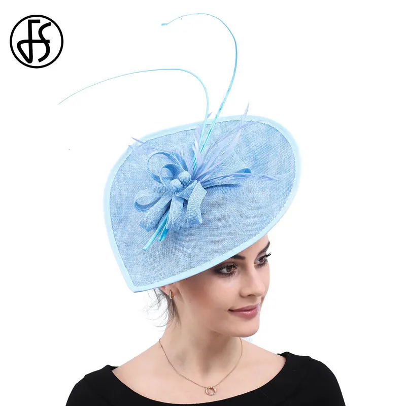 

FS Women Elegant Fascinators Hat For Wedding Bue Feather Flower Fedoras Cocktail Tea Party Church Derby Kentucky Pillbox Hats