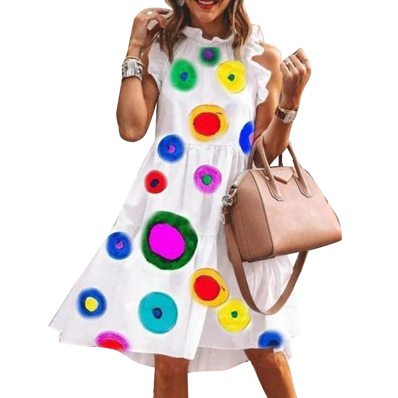 Legant Women Dots Print Party Dress Summer Sleeveless O Neck Beach Dresses Ladies Ruffles Loose Mini Dresses Vestidos
Legant Women Dots Print Party Dress Summer Sleeveless O Neck Beach Dresses Ladies Ruffles Loose Mini Dresses Vestidos