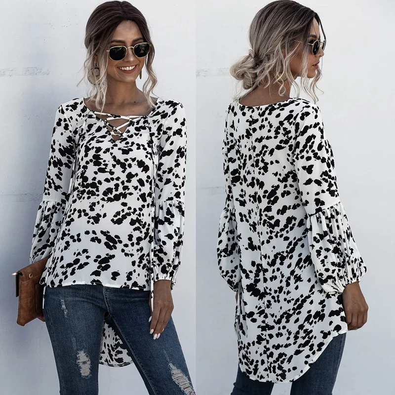 Women Shirts Elegant Retro Leopard V-neck Cross-Laced Printed Split Irregular Top Shirt Womens Blouses
Women Shirts Elegant Retro Leopard V-neck Cross-Laced Printed Split Irregular Top Shirt Womens Blouses