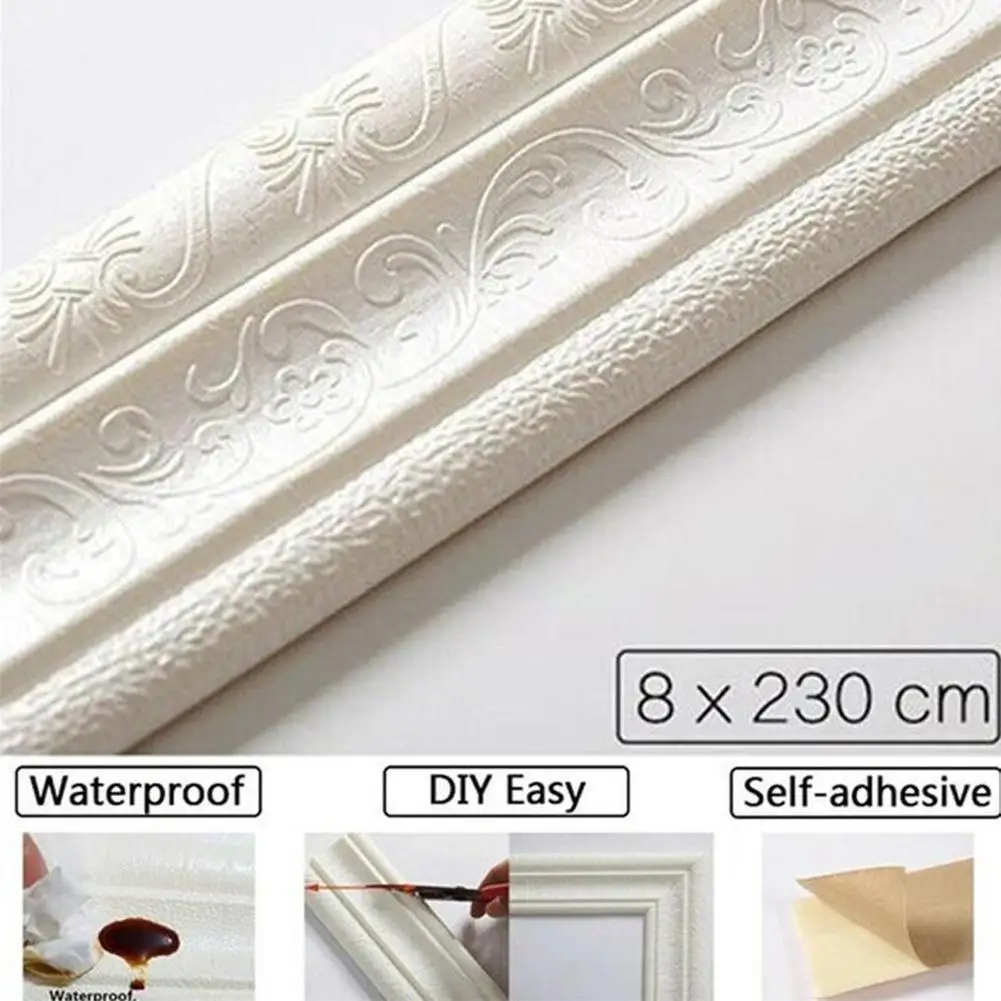 

3D Foam Wall Edge Strip Stickers Self Adhesive Waterproof Baseboard Corner Waist Line Sticker Wall Trim Line Skirting Border