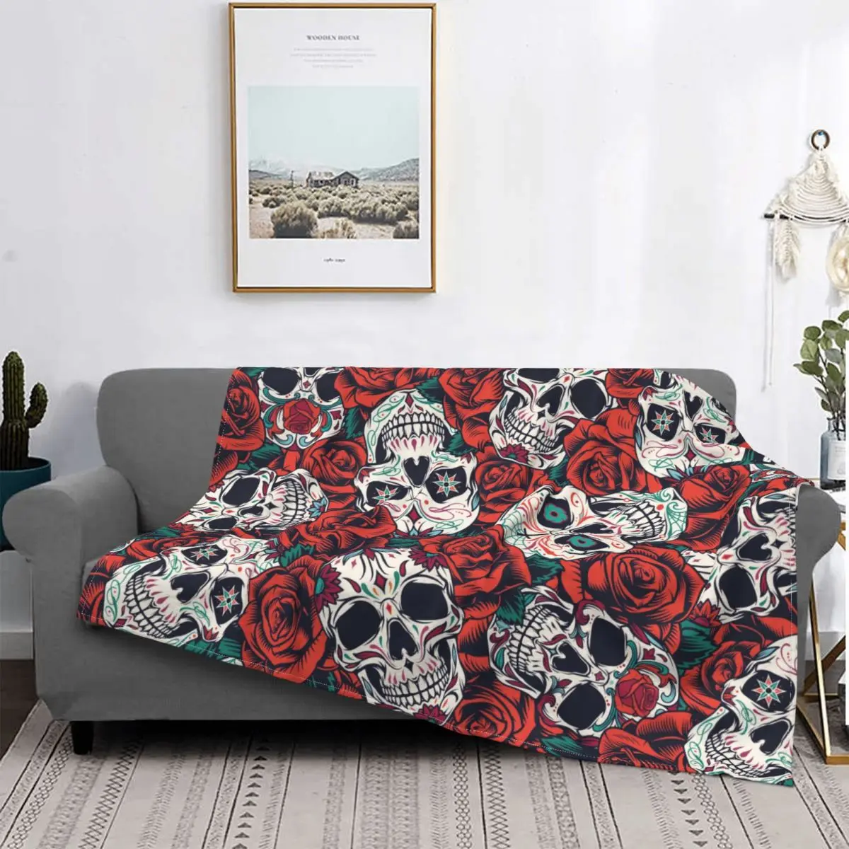 

Vintage Floral Schädel Flanell Decke Rosen Decke für Hause Im Freien Warme Bett Teppich