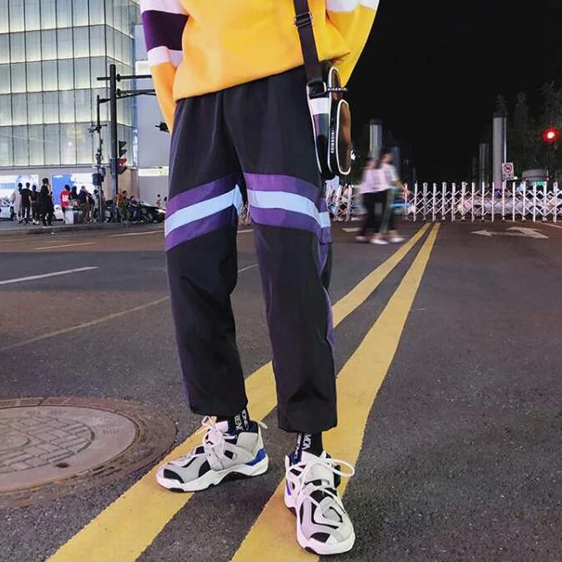 Женские Светоотражающие брюки-карго Harajuku повседневные черные с высокой