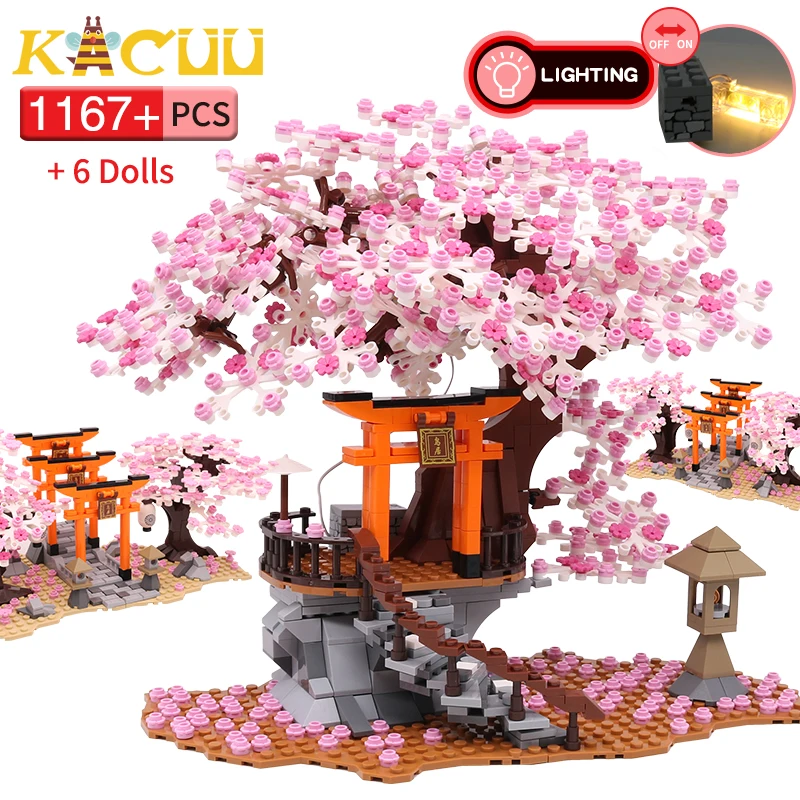 

City Street View Idea Sakura Inari Shrine Bricks Friends Cherry Blossom Creator House Tree Building Blocks Toys Kids Gift