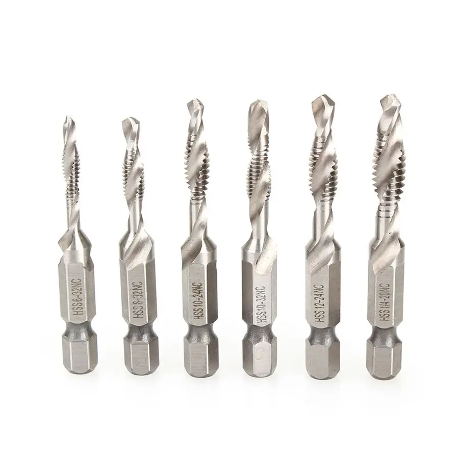 6pcs/set Drill Tap Combination Bit Set Deburr Countersink Hex Bit HSS 1/4 Shank
6pcs/set Drill Tap Combination Bit Set Deburr Countersink Hex Bit HSS 1/4 Shank