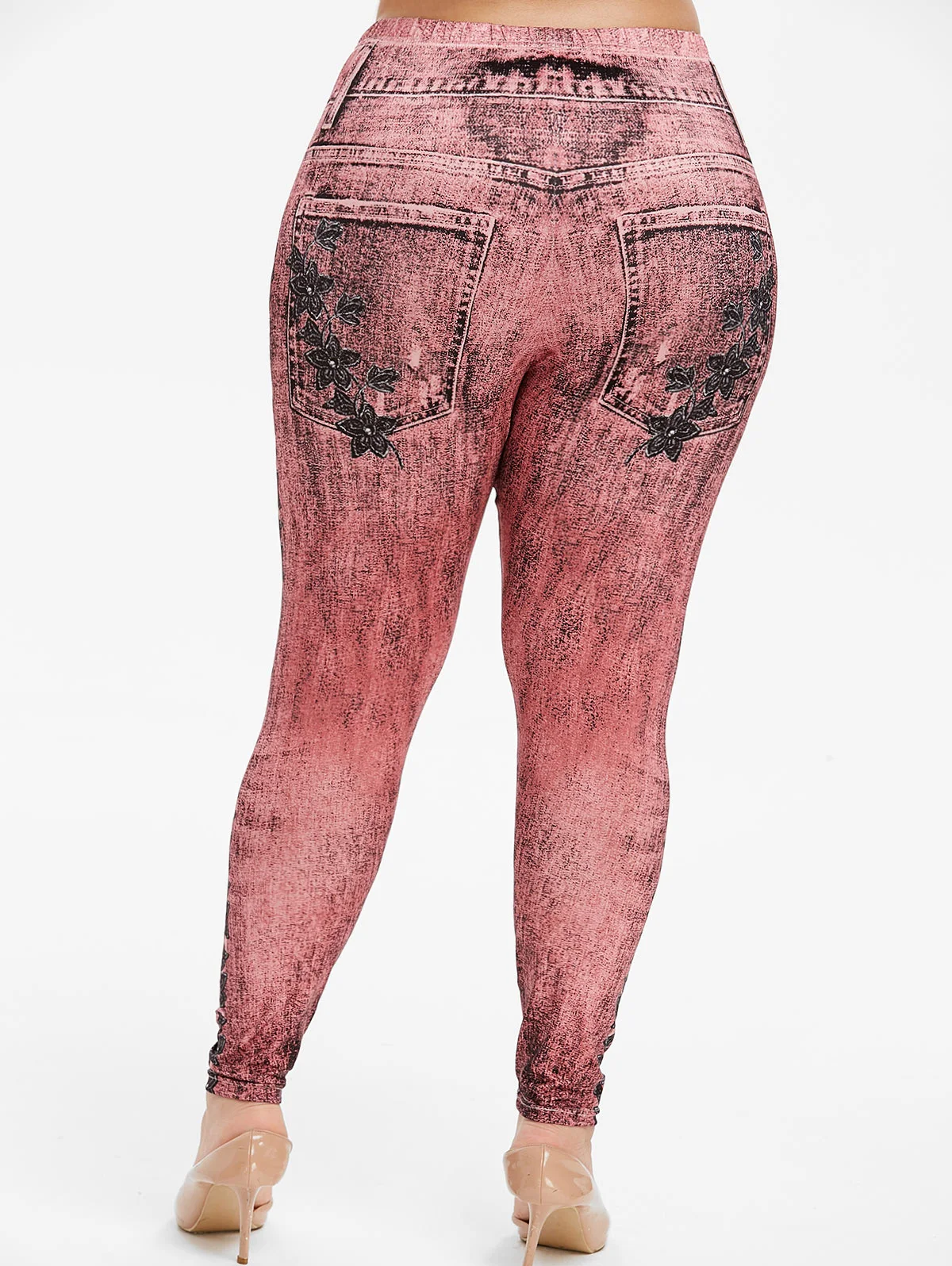 ROSEGAL Pull On Floral Printed Plus Size Jeggings Women Elastic Mid Waist Leggings Big Skinny Push Up Legins 5XL | Женская одежда