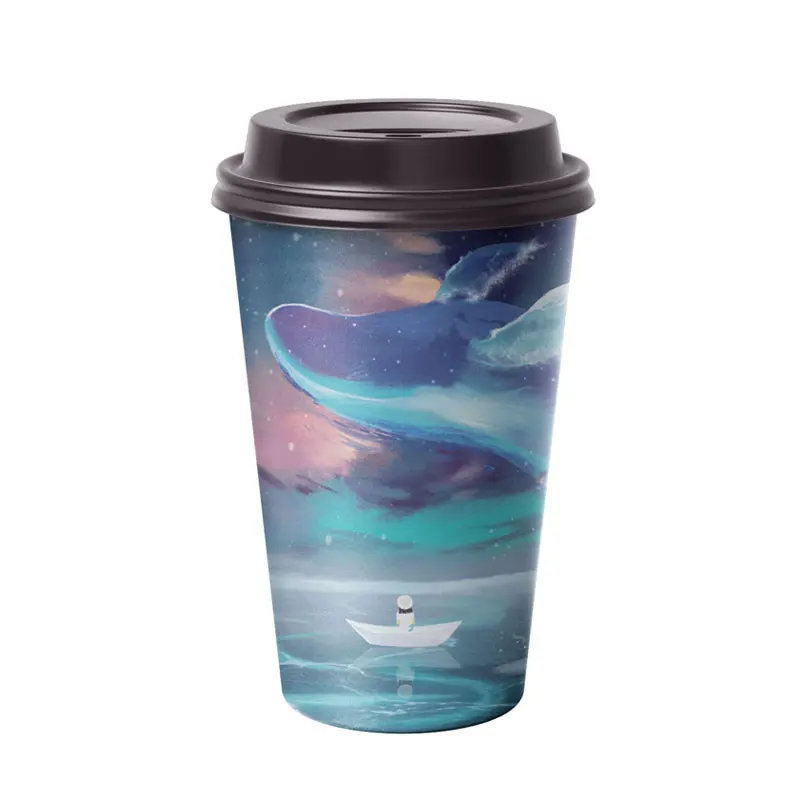 50pcs Net red new blue whale dream 90mm disposable milk tea coffee paper cup 500ml 700ml matte hot and cold drink cups with lids 
50pcs Net red new blue whale dream 90mm disposable milk tea coffee paper cup 500ml 700ml matte hot and cold drink cups with lids