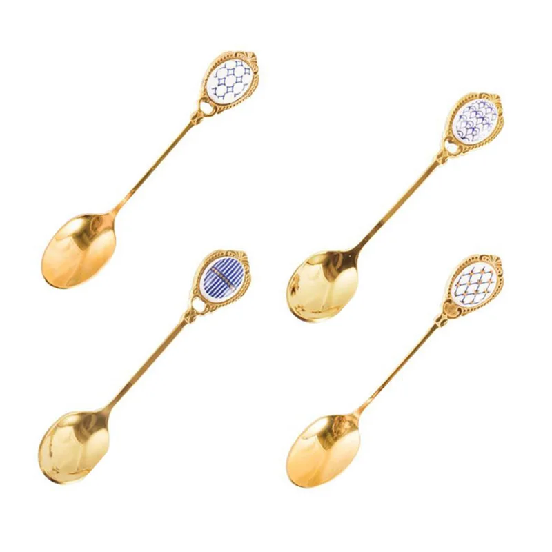 4PCS Stainless Steel Spoons Inlay Ceramic Handle Coffee Scoop Vintage Gold Color Dessert Spoon Elegant Cake Scoop
4PCS Stainless Steel Spoons Inlay Ceramic Handle Coffee Scoop Vintage Gold Color Dessert Spoon Elegant Cake Scoop