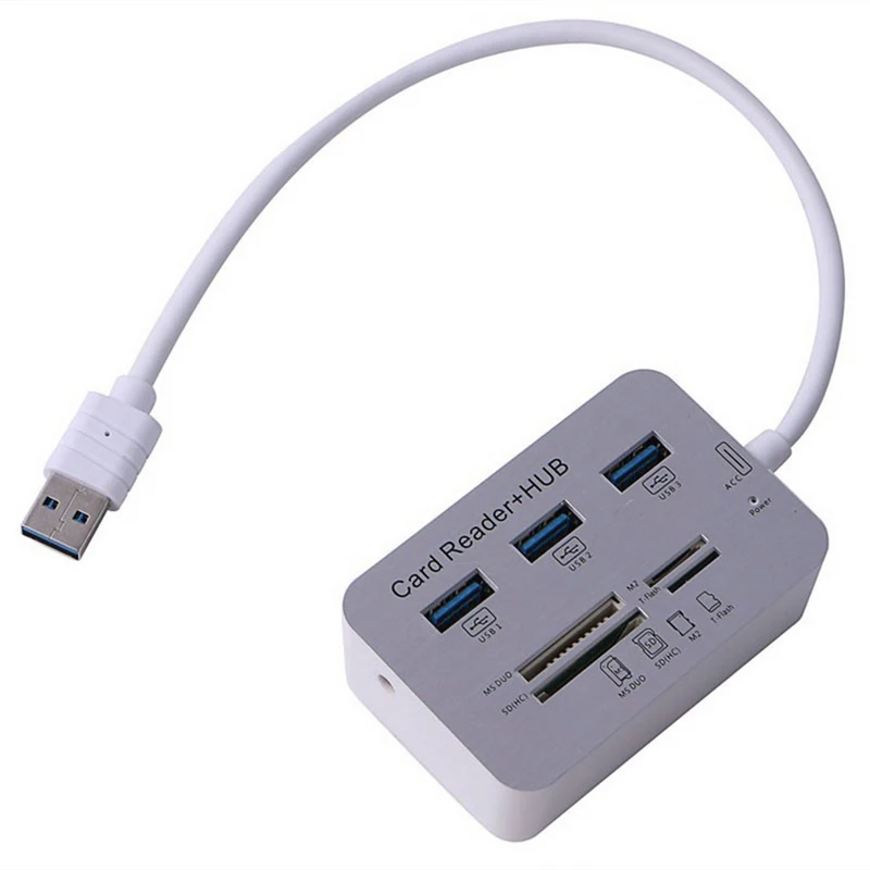

USB3.0 Card Reader and 3 Ports USB Hub, High Speed External Memory Card Reader for MS/M2/SD/TF/Micro-SD Card