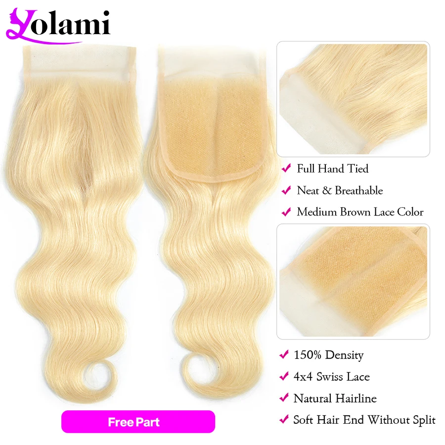 Yolami 613 Blonde Bundles With Closure Brazilian Body Wave 3/4 Bundles With 4X4 Lace Closure Non Remy Human Hair Extensions
Yolami 613 Blonde Bundles With Closure Brazilian Body Wave 3/4 Bundles With 4X4 Lace Closure Non Remy Human Hair Extensions