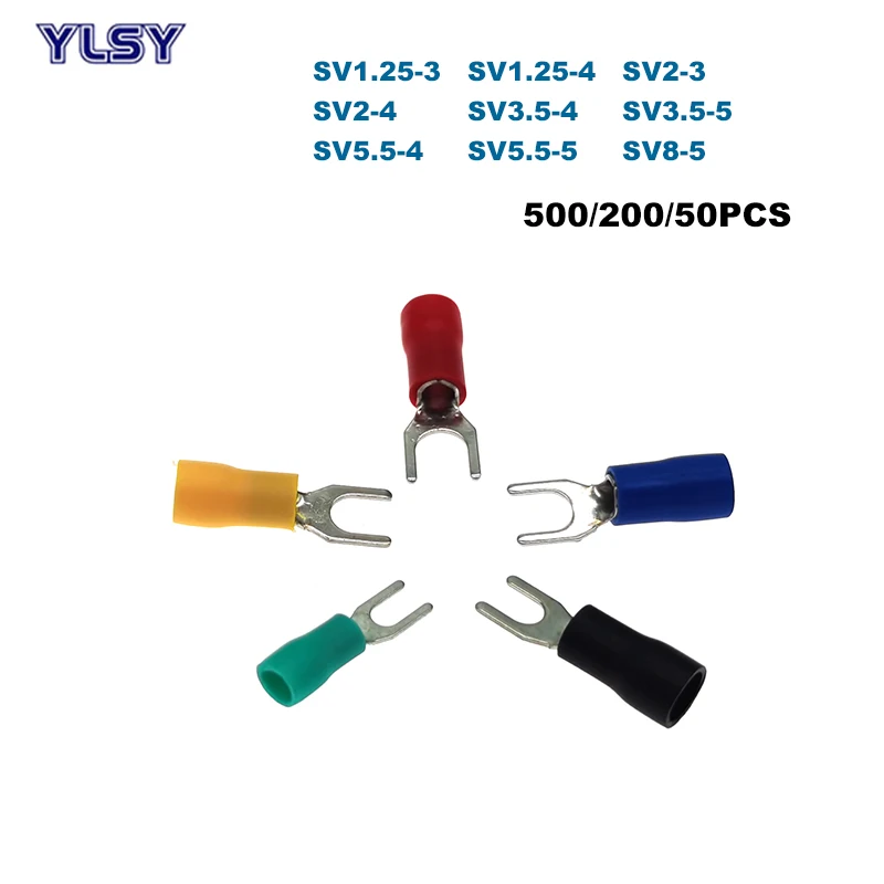 500/200/50pcs Spade Insulated Furcate Crimp Terminals Electric Wire Connector SV1.25~SV8 Lug Cable Ferrules 22-8AWG 0.5-10mm2 
500/200/50pcs Spade Insulated Furcate Crimp Terminals Electric Wire Connector SV1.25~SV8 Lug Cable Ferrules 22-8AWG 0.5-10mm2