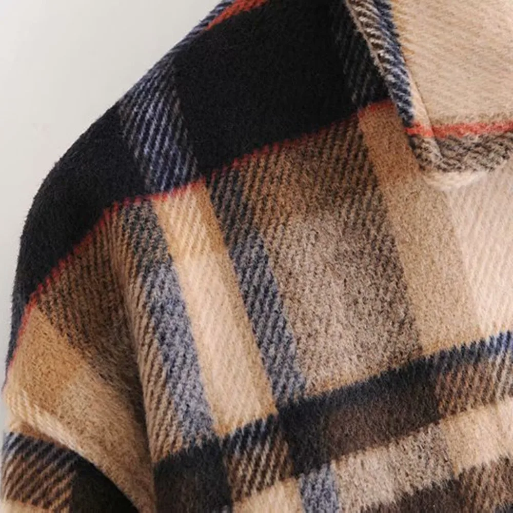 Women Stylish Pockets Plaid Jacket Coat Lady 2021 Fashion Lapel Collar Long Sleeve Loose Outerwear Chic Tops 
Women Stylish Pockets Plaid Jacket Coat Lady 2021 Fashion Lapel Collar Long Sleeve Loose Outerwear Chic Tops