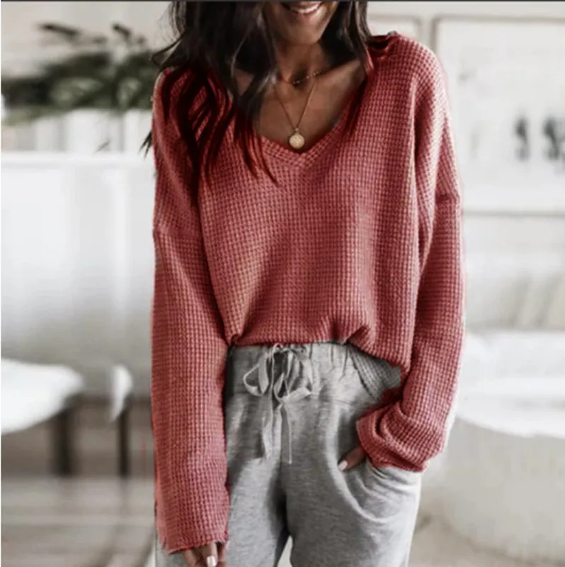 Women Casual Loose T-Shirts Patchwork Design V-Neck Long Sleeve Solid Color Spring Autumn Pullovers Top Knitted Sweate
Women Casual Loose T-Shirts Patchwork Design V-Neck Long Sleeve Solid Color Spring Autumn Pullovers Top Knitted Sweate