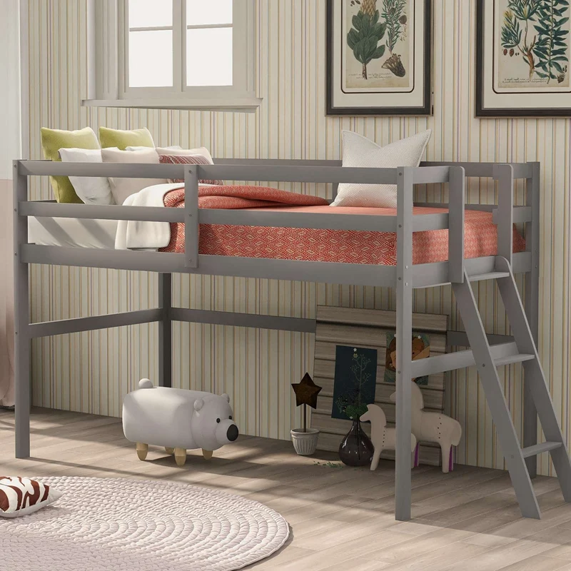 

Кровать Лофт из массива дерева для детей, студенческое общежитие, деревянная двухспальная кровать низкого размера Лофт с лестницей
