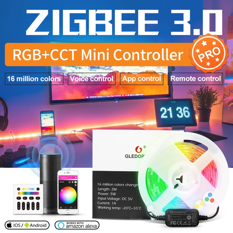 GLEDOPTO ZigBee Mini RGB CCT Smart APP Voice Control Strip DC 5V APP Remote Controller Strip Light Work With SmartThings
GLEDOPTO ZigBee Mini RGB CCT Smart APP Voice Control Strip DC 5V APP Remote Controller Strip Light Work With SmartThings