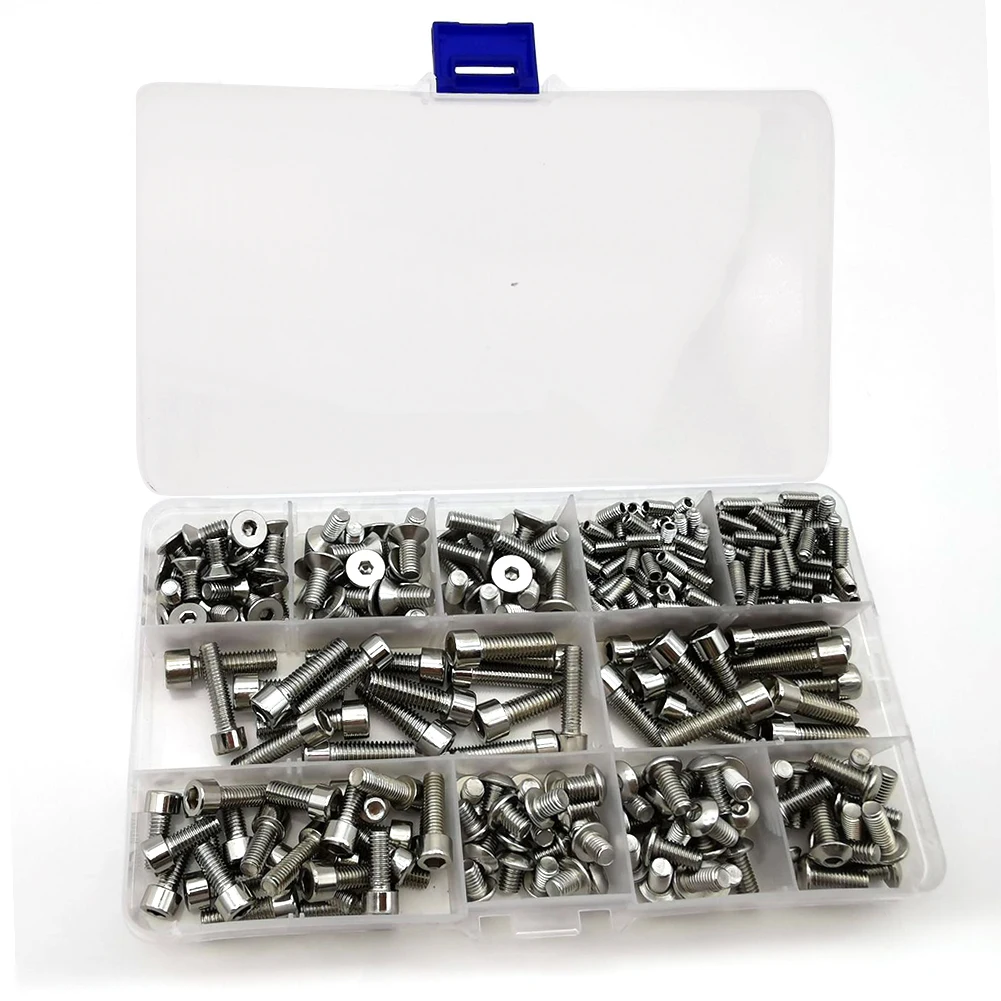 370Pcs Car Screw Bolts Kit M4 M5 Stainless Steel Hexagon Socket Screw for Pedal Pin Disc Brake Adapter Auto Replacement Parts
370Pcs Car Screw Bolts Kit M4 M5 Stainless Steel Hexagon Socket Screw for Pedal Pin Disc Brake Adapter Auto Replacement Parts