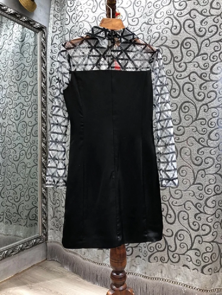 New Korean Fashion Style Dress 2021 Spring Women Sexy Tulle Lace Patchwork Golden Chain Deco Long Sleeve Black Dress Above Knee
New Korean Fashion Style Dress 2021 Spring Women Sexy Tulle Lace Patchwork Golden Chain Deco Long Sleeve Black Dress Above Knee