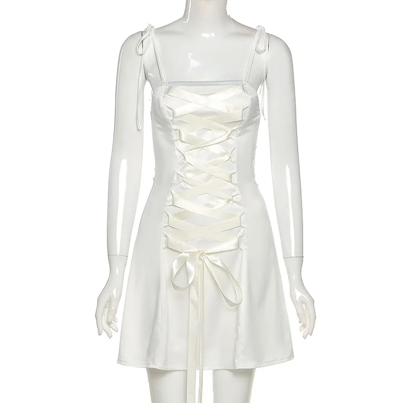 Women sexy slash neck cross bandage slim spaghetti strap short dress White club outfits for women 2021
Women sexy slash neck cross bandage slim spaghetti strap short dress White club outfits for women 2021