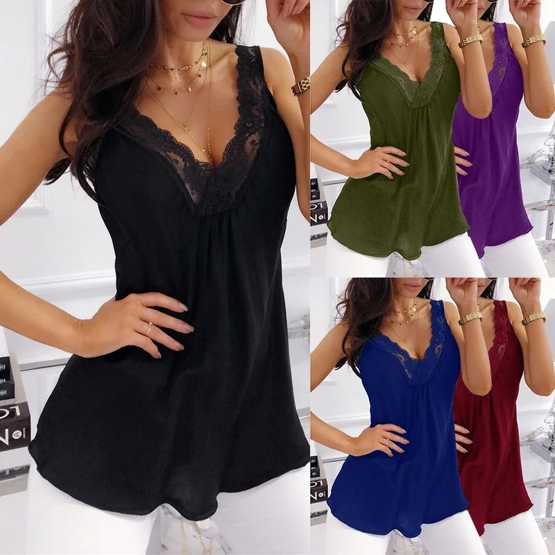 Summer 2020 Fashion Women Tank Tops V-Neck Sleeveless Casual Lace Tops White Black Women Clothes Bottoming Vest Shirt Sexy Tops
Summer 2020 Fashion Women Tank Tops V-Neck Sleeveless Casual Lace Tops White Black Women Clothes Bottoming Vest Shirt Sexy Tops